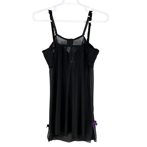 Cacique Womens 22-24 Babydoll Lingerie Black Purple Floral Embroidered Bows Sexy - Picture 7 of 11